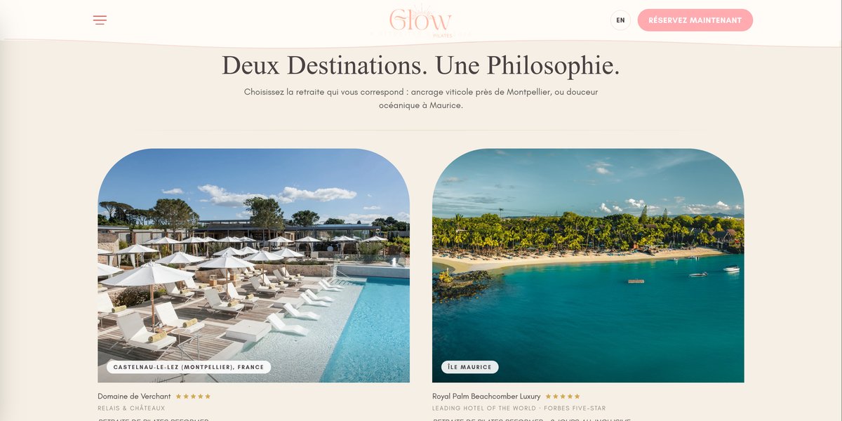 Glow Pilates — retreat page